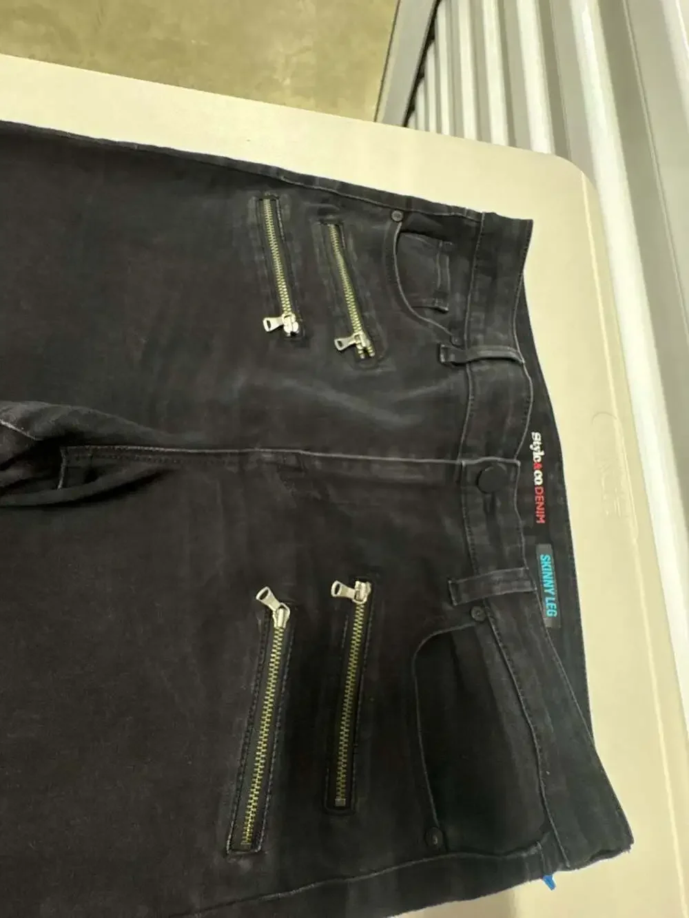 Stretch cotton denim pants in black